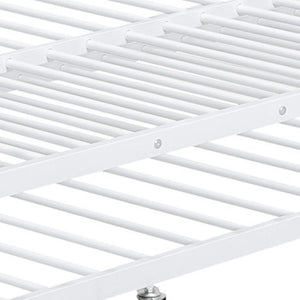 HomeRoots White Metal Bunk Bed with Roll-Out Trundle - Space-Saving Full XL Over Queen Design for Kids & Guests 590298