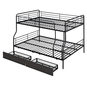 HomeRoots Black Contemporary Metal Full-Over-Queen Bunk Bed with Drawers, Space-Saving Design & Safety Features 590299