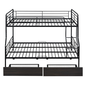 HomeRoots Black Contemporary Metal Full-Over-Queen Bunk Bed with Drawers, Space-Saving Design & Safety Features 590299