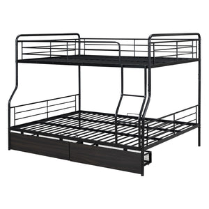 HomeRoots Black Contemporary Metal Full-Over-Queen Bunk Bed with Drawers, Space-Saving Design & Safety Features 590299