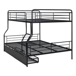 HomeRoots Black Contemporary Metal Full-Over-Queen Bunk Bed with Drawers, Space-Saving Design & Safety Features 590299