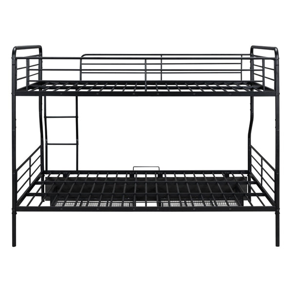 HomeRoots Black Contemporary Metal Full-Over-Queen Bunk Bed with Drawers, Space-Saving Design & Safety Features 590299