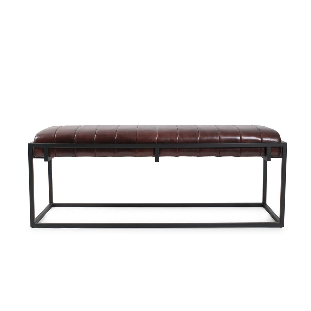 Howard Elliott Brisbane Leather Bench - Exquisite Stitching & Sleek Black Frame For Stylish Home Accent Appeal Brown Leather,Iron 59030-howard-elliott
