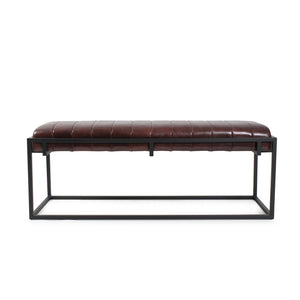 Howard Elliott Brisbane Leather Bench - Exquisite Stitching & Sleek Black Frame For Stylish Home Accent Appeal Brown Leather,Iron 59030-howard-elliott