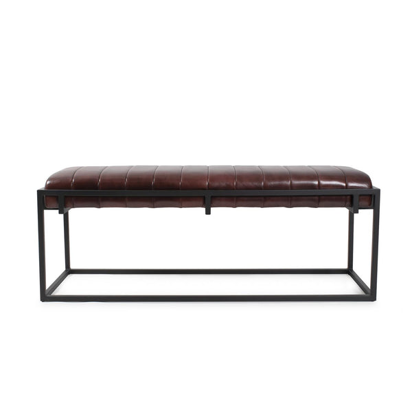 Howard Elliott Brisbane Leather Bench - Exquisite Stitching & Sleek Black Frame For Stylish Home Accent Appeal Brown Leather,Iron 59030-howard-elliott