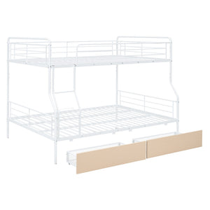 HomeRoots White Full Over Queen Metal Bunk Bed with Storage Drawers - Modern, Versatile & Safe Design for Kids 590300