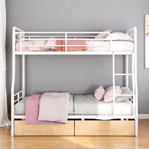 HomeRoots White Full Over Queen Metal Bunk Bed with Storage Drawers - Modern, Versatile & Safe Design for Kids 590300