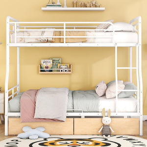 HomeRoots White Full Over Queen Metal Bunk Bed with Storage Drawers - Modern, Versatile & Safe Design for Kids 590300