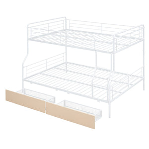 HomeRoots White Full Over Queen Metal Bunk Bed with Storage Drawers - Modern, Versatile & Safe Design for Kids 590300