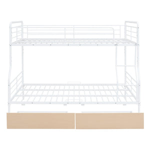 HomeRoots White Full Over Queen Metal Bunk Bed with Storage Drawers - Modern, Versatile & Safe Design for Kids 590300