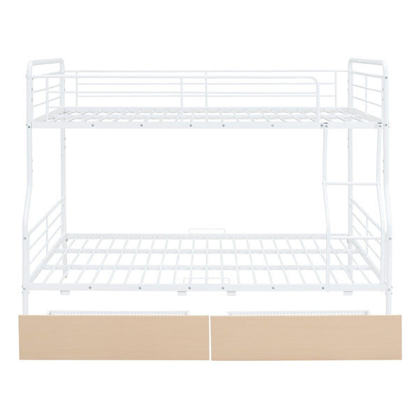 HomeRoots White Full Over Queen Metal Bunk Bed with Storage Drawers - Modern, Versatile & Safe Design for Kids 590300