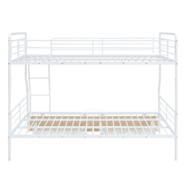 HomeRoots White Full Over Queen Metal Bunk Bed with Storage Drawers - Modern, Versatile & Safe Design for Kids 590300