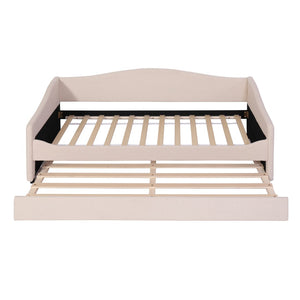 HomeRoots Beige Tufted Boucle Twin Day Bed with USB, LED Light, and Trundle – Stylish Comfort for Any Space 590302