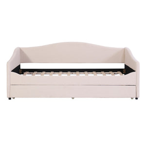 HomeRoots Beige Tufted Boucle Twin Day Bed with USB, LED Light, and Trundle – Stylish Comfort for Any Space 590302