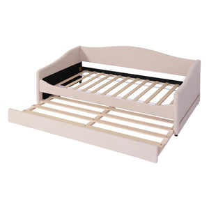 HomeRoots Beige Tufted Boucle Twin Day Bed with USB, LED Light, and Trundle – Stylish Comfort for Any Space 590302
