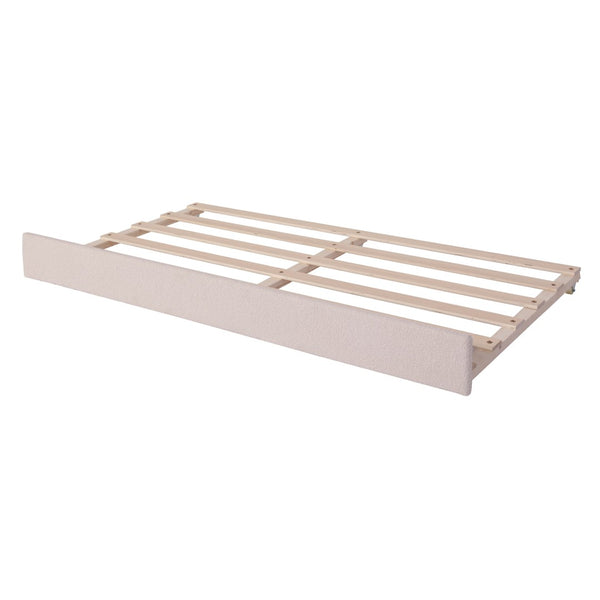 HomeRoots Beige Tufted Boucle Twin Day Bed with USB, LED Light, and Trundle – Stylish Comfort for Any Space 590302
