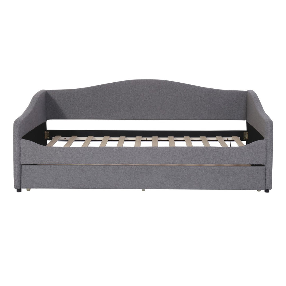 HomeRoots Gray Tufted Boucle Twin Daybed with Trundle, USB Port, LED Lighting & Modern Chic Design Features 590303