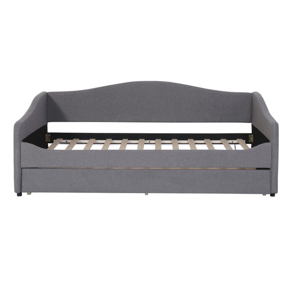 HomeRoots Gray Tufted Boucle Twin Daybed with Trundle, USB Port, LED Lighting & Modern Chic Design Features 590303