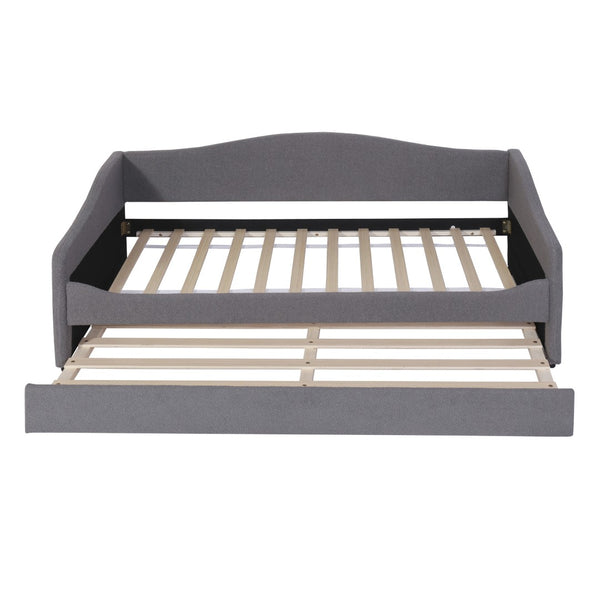 HomeRoots Gray Tufted Boucle Twin Daybed with Trundle, USB Port, LED Lighting & Modern Chic Design Features 590303