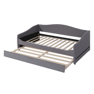 HomeRoots Gray Tufted Boucle Twin Daybed with Trundle, USB Port, LED Lighting & Modern Chic Design Features 590303