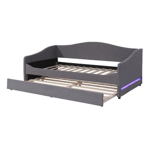 HomeRoots Gray Tufted Boucle Twin Daybed with Trundle, USB Port, LED Lighting & Modern Chic Design Features 590303