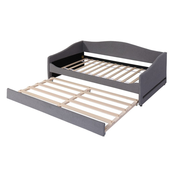 HomeRoots Gray Tufted Boucle Twin Daybed with Trundle, USB Port, LED Lighting & Modern Chic Design Features 590303