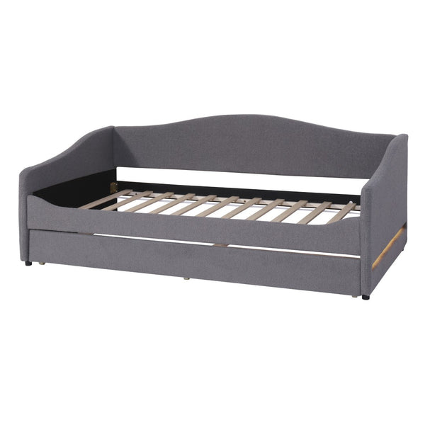 HomeRoots Gray Tufted Boucle Twin Daybed with Trundle, USB Port, LED Lighting & Modern Chic Design Features 590303