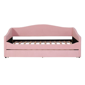 HomeRoots Pink Tufted Boucle Twin Day Bed with USB Charging, LED Lights & Trundle for Stylish Spaces 590304