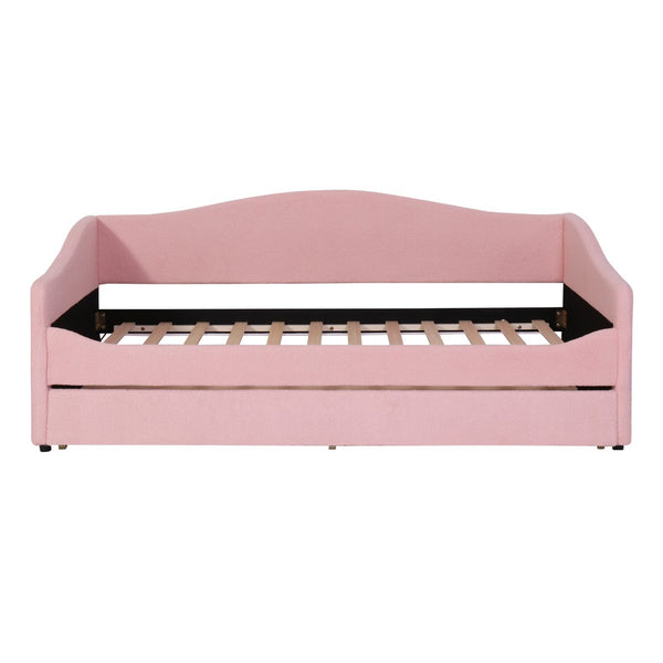 HomeRoots Pink Tufted Boucle Twin Day Bed with USB Charging, LED Lights & Trundle for Stylish Spaces 590304