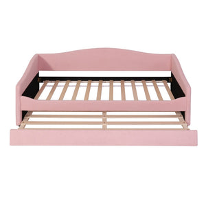 HomeRoots Pink Tufted Boucle Twin Day Bed with USB Charging, LED Lights & Trundle for Stylish Spaces 590304