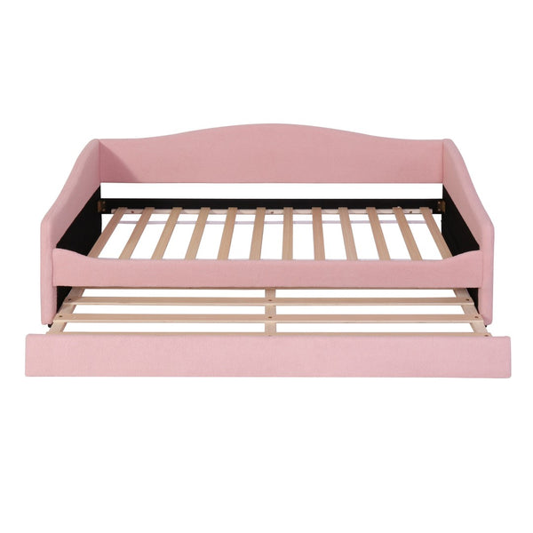 HomeRoots Pink Tufted Boucle Twin Day Bed with USB Charging, LED Lights & Trundle for Stylish Spaces 590304