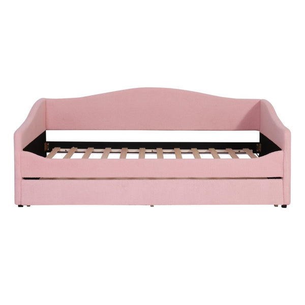 HomeRoots Pink Tufted Boucle Twin Day Bed with USB Charging, LED Lights & Trundle for Stylish Spaces 590304