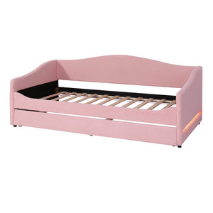 HomeRoots Pink Tufted Boucle Twin Day Bed with USB Charging, LED Lights & Trundle for Stylish Spaces 590304
