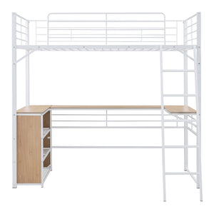 HomeRoots Natural Twin Loft Bed with Desk & Shelving - Space-Saving Design for Kids' Rooms & Compact Living 590306