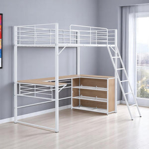 HomeRoots Natural Twin Loft Bed with Desk & Shelving - Space-Saving Design for Kids' Rooms & Compact Living 590306