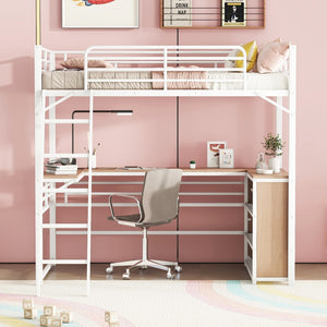 HomeRoots Natural Twin Loft Bed with Desk & Shelving - Space-Saving Design for Kids' Rooms & Compact Living 590306