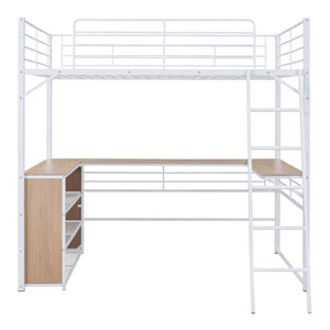 HomeRoots Natural Loft Bed with Integrated Desk and Shelving - Space-Saving Full Double Design for Modern Living 590308