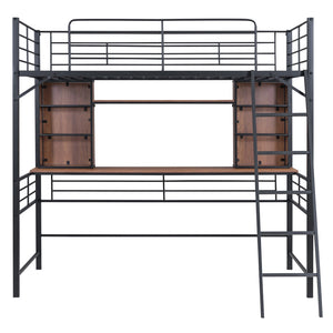 HomeRoots Black Twin Loft Bed with Integrated Desk & Shelving - Space-Saving Design for Small Rooms & Studios 590309