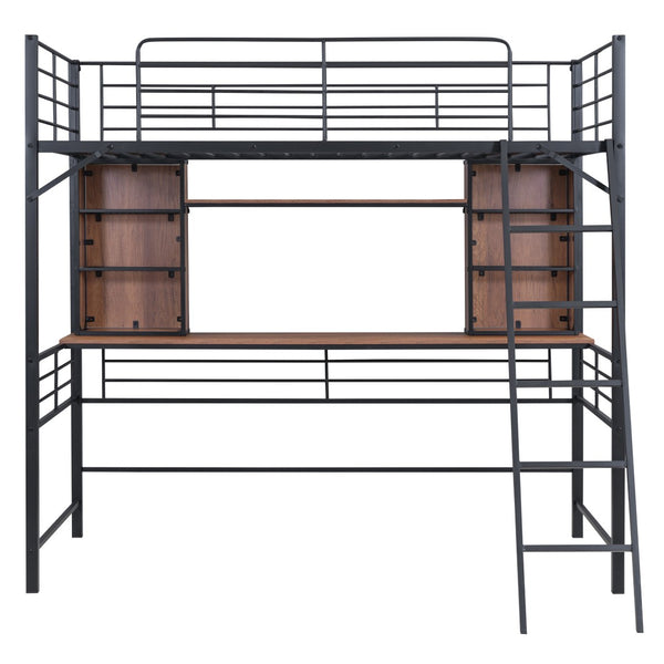 HomeRoots Black Twin Loft Bed with Integrated Desk & Shelving - Space-Saving Design for Small Rooms & Studios 590309