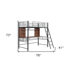 HomeRoots Black Twin Loft Bed with Integrated Desk & Shelving - Space-Saving Design for Small Rooms & Studios 590309