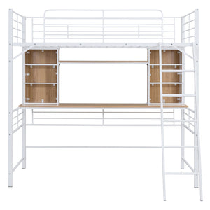 HomeRoots Natural Twin Loft Bed with Desk & Shelving - Space-Saving Wood & Metal Design for Small Rooms 590310