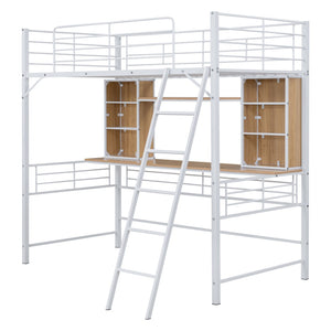 HomeRoots Natural Twin Loft Bed with Desk & Shelving - Space-Saving Wood & Metal Design for Small Rooms 590310