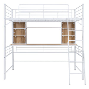 HomeRoots Natural Full Double Loft Bed with Desk & Shelves - Stylish Space-Saving Design for Modern Rooms 590312