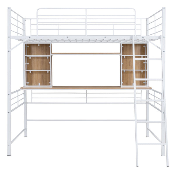 HomeRoots Natural Full Double Loft Bed with Desk & Shelves - Stylish Space-Saving Design for Modern Rooms 590312