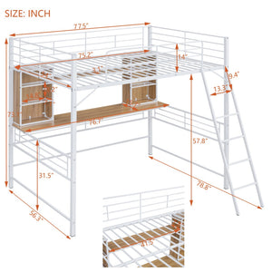 HomeRoots Natural Full Double Loft Bed with Desk & Shelves - Stylish Space-Saving Design for Modern Rooms 590312