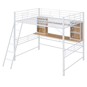 HomeRoots Natural Full Double Loft Bed with Desk & Shelves - Stylish Space-Saving Design for Modern Rooms 590312