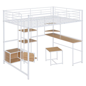 HomeRoots Natural Double Loft Bed with Desk, Drawer & Cabinet - Stylish Space-Saving Solution for Any Room 590314