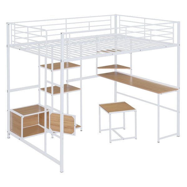 HomeRoots Natural Double Loft Bed with Desk, Drawer & Cabinet - Stylish Space-Saving Solution for Any Room 590314