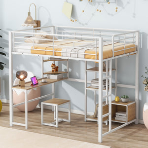 HomeRoots Natural Double Loft Bed with Desk, Drawer & Cabinet - Stylish Space-Saving Solution for Any Room 590314