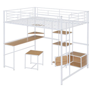 HomeRoots Natural Double Loft Bed with Desk, Drawer & Cabinet - Stylish Space-Saving Solution for Any Room 590314
